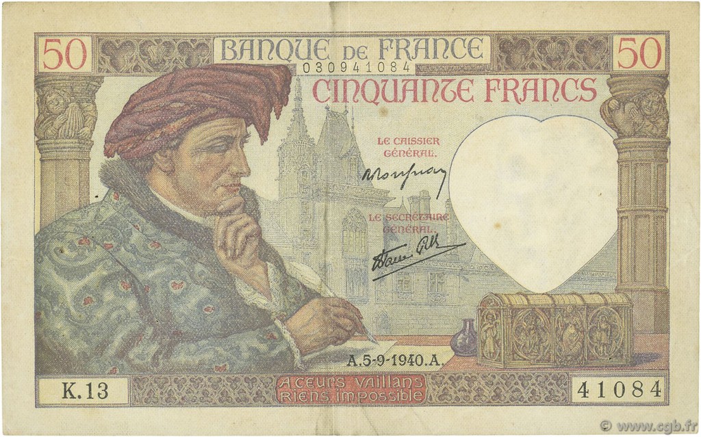 50 Francs JACQUES CŒUR FRANCIA  1940 F.19.02 BB