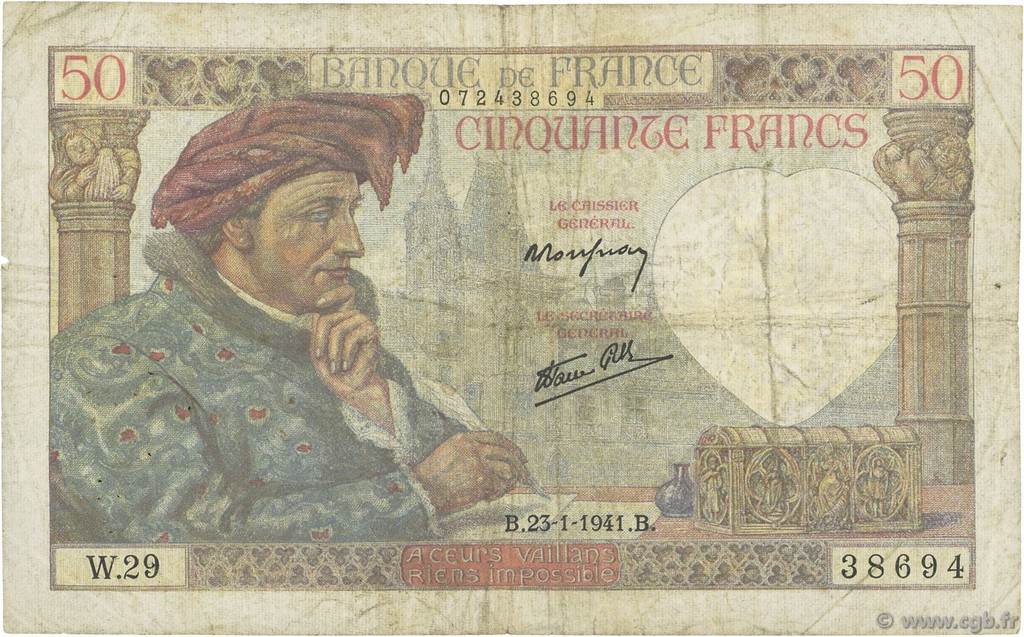 50 Francs JACQUES CŒUR FRANCE  1941 F.19.05 F