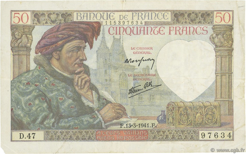 50 Francs JACQUES CŒUR FRANKREICH  1941 F.19.07 SS
