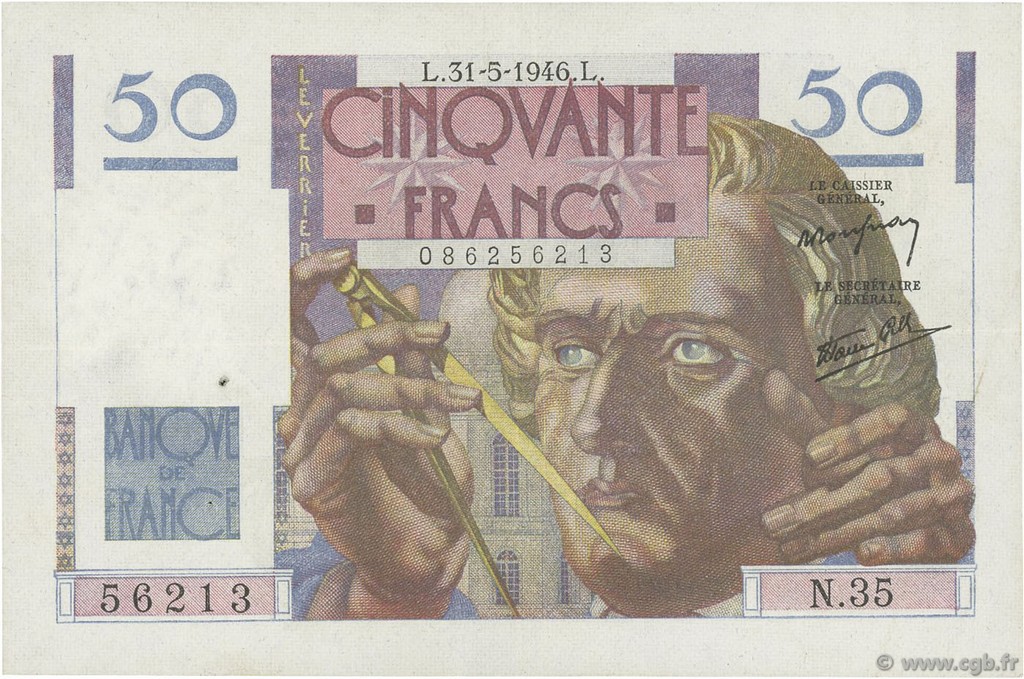 50 Francs LE VERRIER FRANKREICH  1946 F.20.05 SS