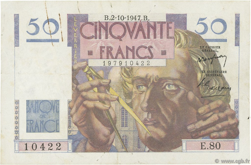 50 Francs LE VERRIER FRANCIA  1947 F.20.09 BB