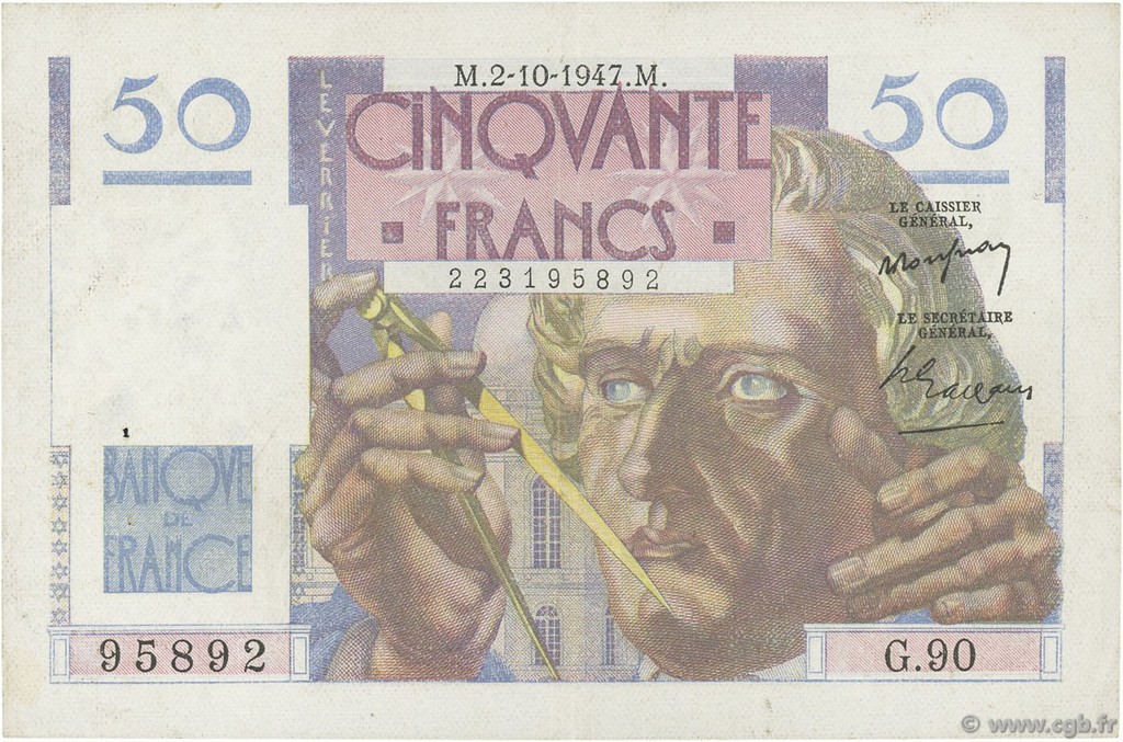 50 Francs LE VERRIER FRANCE  1947 F.20.09 VF+