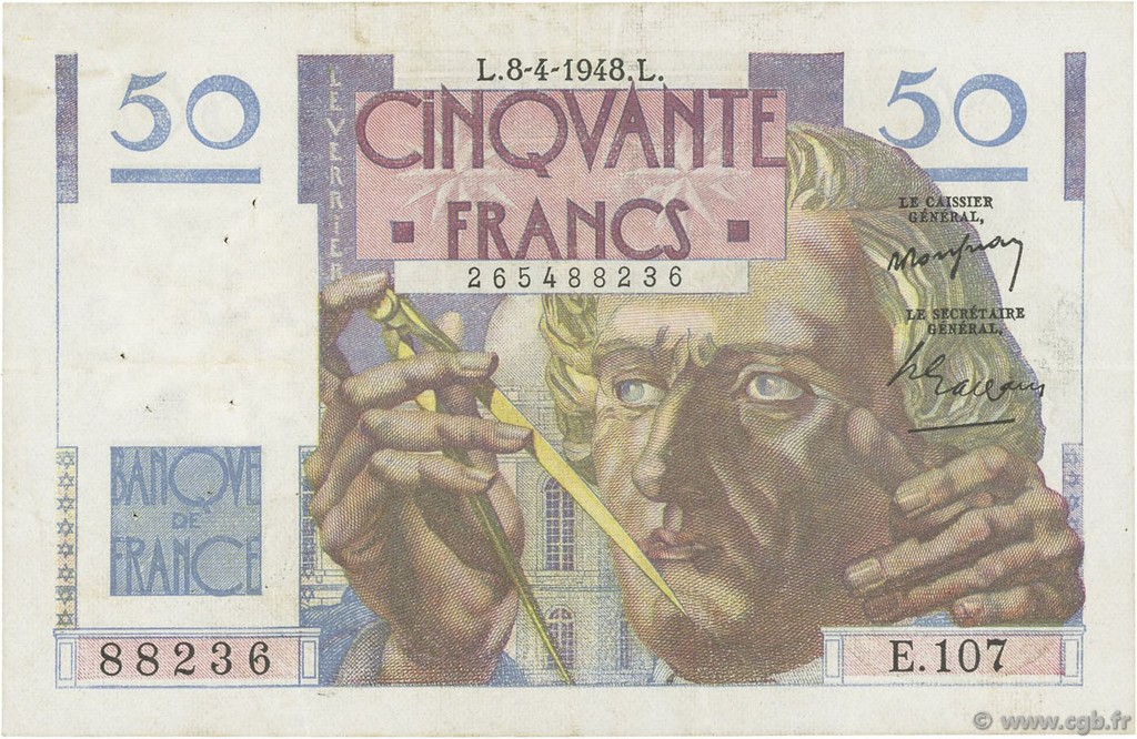 50 Francs LE VERRIER FRANCIA  1948 F.20.10 BB