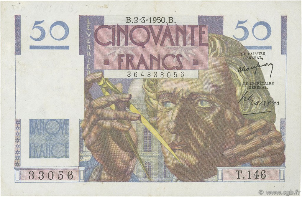 50 Francs LE VERRIER FRANCIA  1950 F.20.14 MBC+