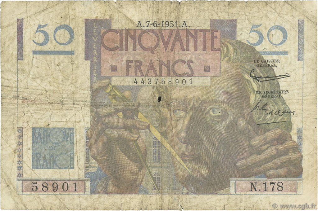 50 Francs LE VERRIER FRANCIA  1951 F.20.18 RC