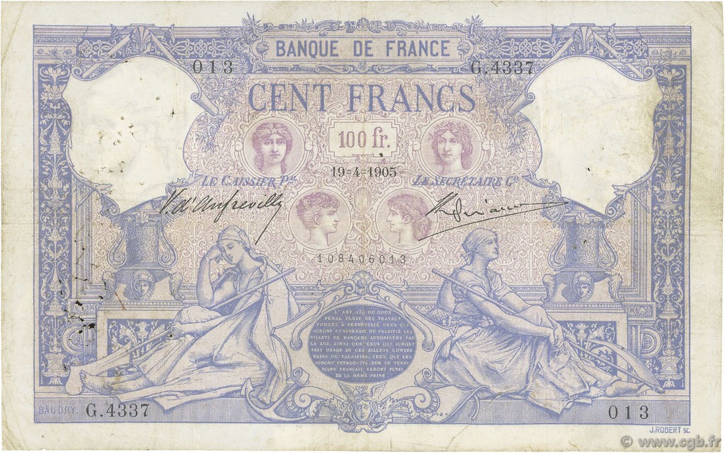 100 Francs BLEU ET ROSE FRANCIA  1905 F.21.19 BC