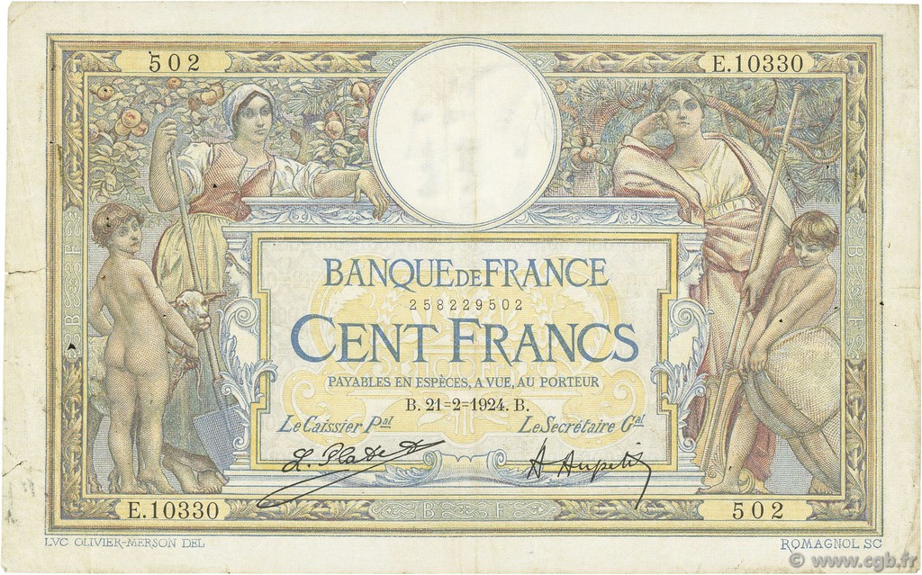 100 Francs LUC OLIVIER MERSON grands cartouches FRANCE  1924 F.24.02 F