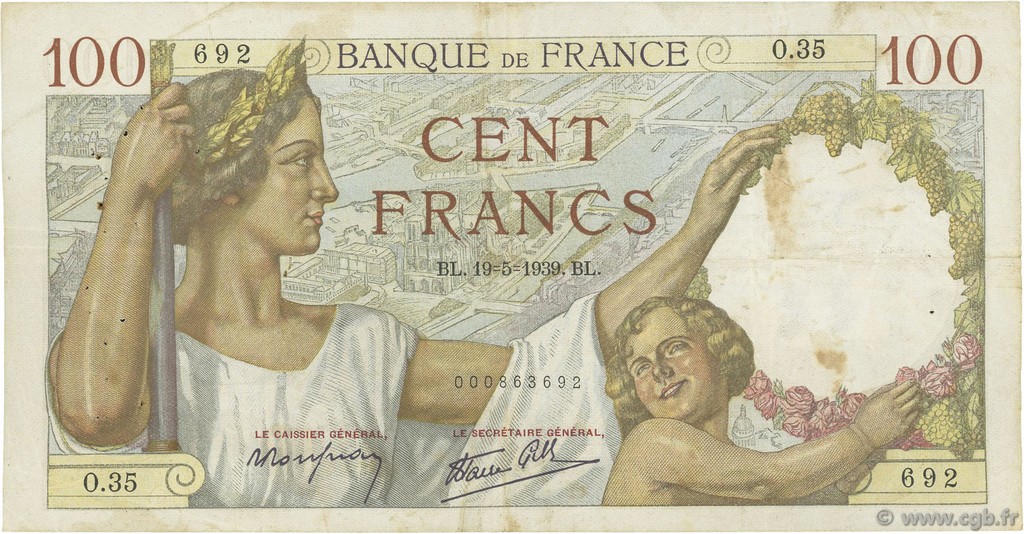 100 Francs SULLY FRANCIA  1939 F.26.01 BB
