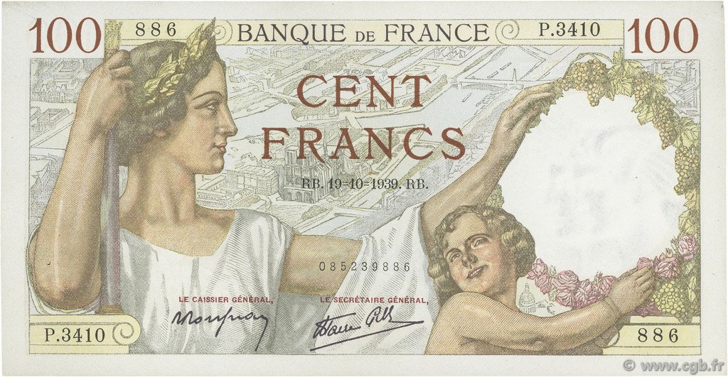 100 Francs SULLY FRANKREICH  1939 F.26.11 VZ