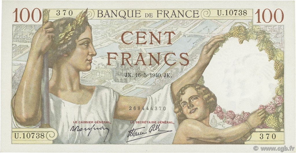 100 Francs SULLY FRANCIA  1940 F.26.29 AU