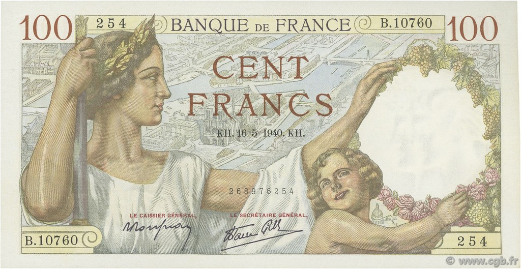 100 Francs SULLY FRANCE  1940 F.26.29 AU