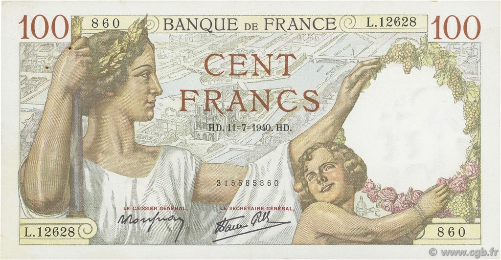 100 Francs SULLY FRANKREICH  1940 F.26.33 VZ