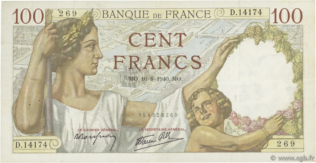 100 Francs SULLY FRANCIA  1940 F.26.36 MBC+