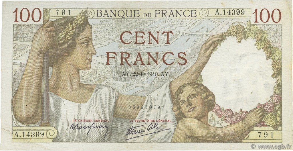 100 Francs SULLY FRANCIA  1940 F.26.37 BB