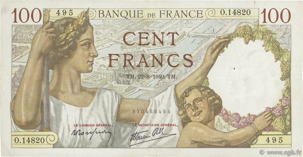 100 Francs SULLY FRANKREICH  1940 F.26.37 SS