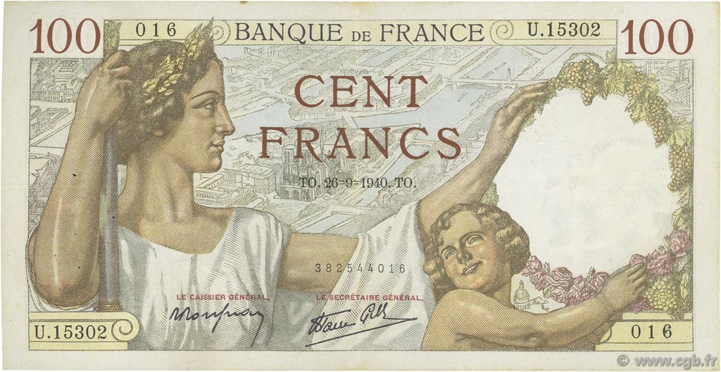 100 Francs SULLY FRANKREICH  1940 F.26.38 SS