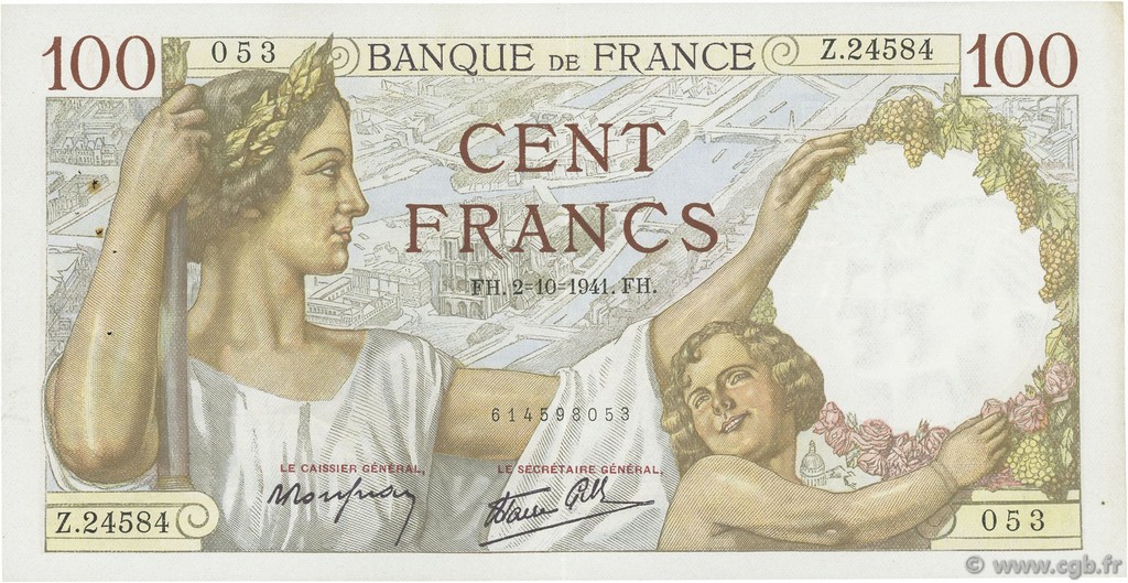 100 Francs SULLY FRANCIA  1941 F.26.58 q.SPL