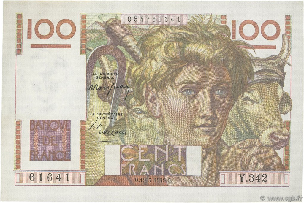 100 Francs JEUNE PAYSAN FRANCIA  1949 F.28.24 SC