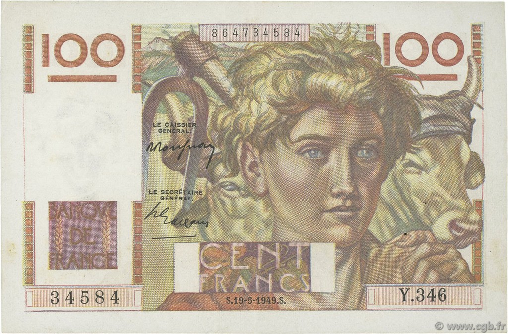 100 Francs JEUNE PAYSAN FRANCIA  1949 F.28.24 q.SPL