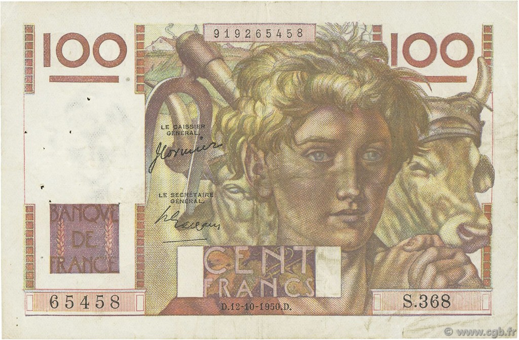 100 Francs JEUNE PAYSAN FRANCIA  1950 F.28.27 BB