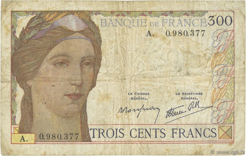 300 Francs FRANCE  1938 F.29.01 G