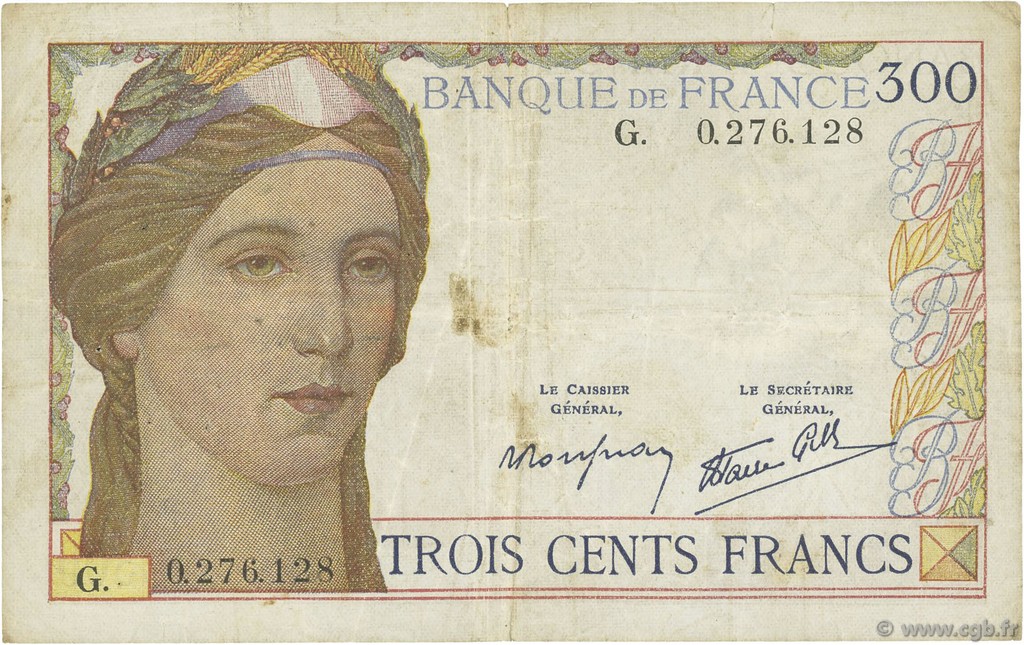 300 Francs FRANCE  1938 F.29.01 F+