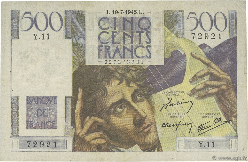 500 Francs CHATEAUBRIAND FRANCE  1945 F.34.01 VF+