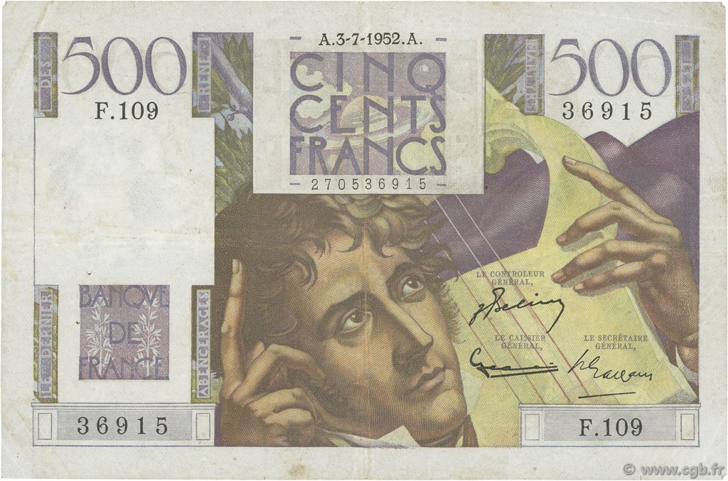 500 Francs CHATEAUBRIAND FRANKREICH  1952 F.34.09 SS