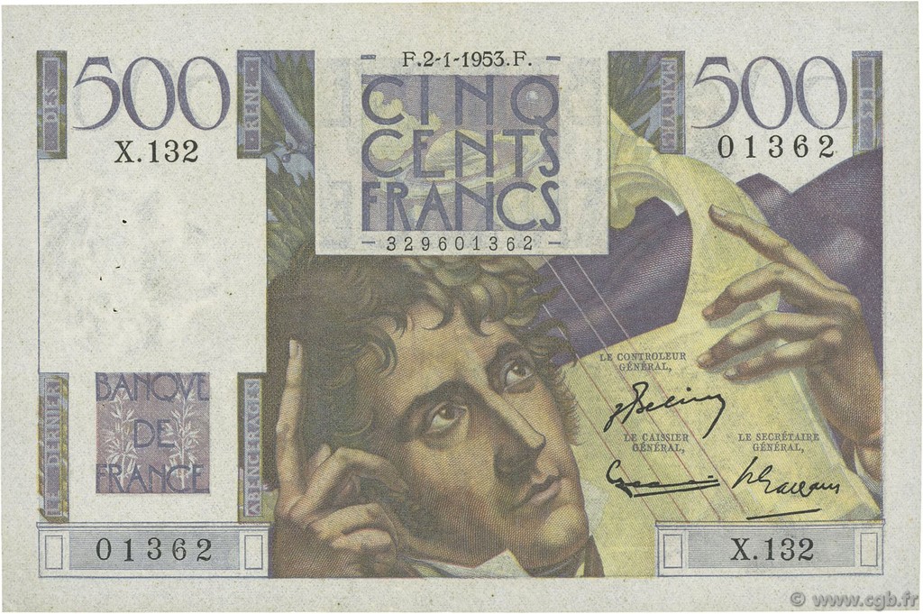 500 Francs CHATEAUBRIAND FRANCE  1953 F.34.11 VF