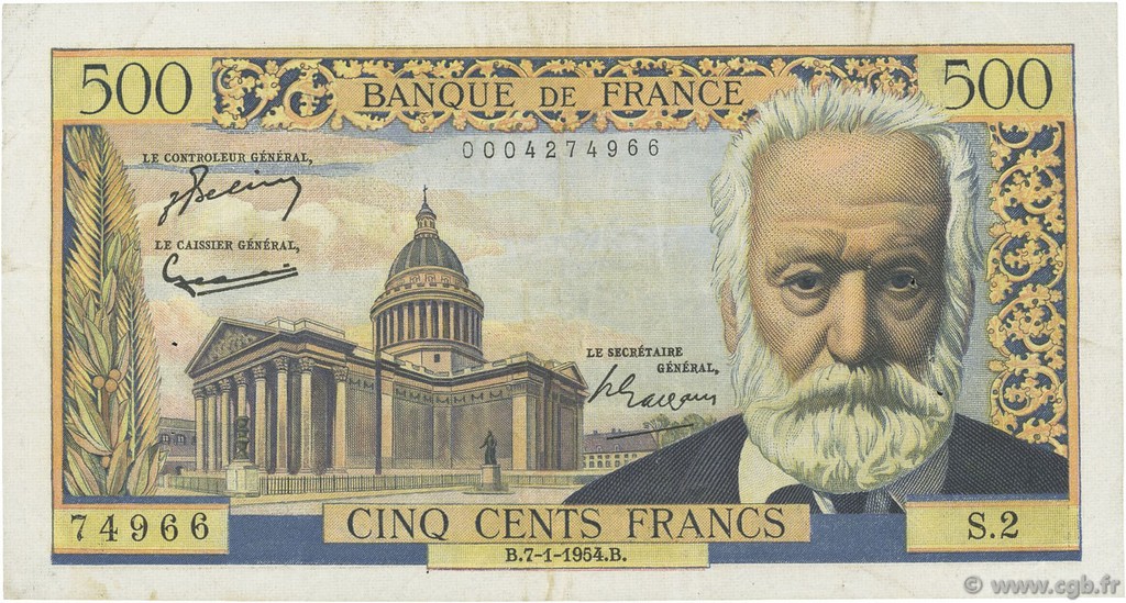 500 Francs VICTOR HUGO FRANCIA  1954 F.35.01 MBC