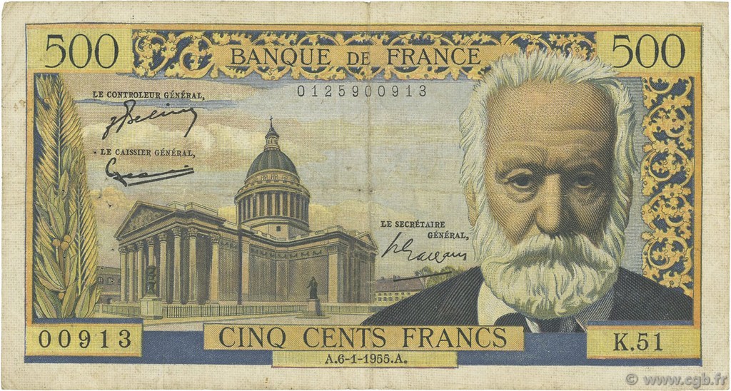 500 Francs VICTOR HUGO FRANCIA  1955 F.35.04 BC
