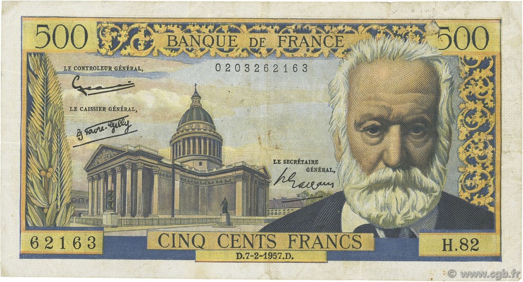 500 Francs VICTOR HUGO FRANCIA  1957 F.35.07 MBC