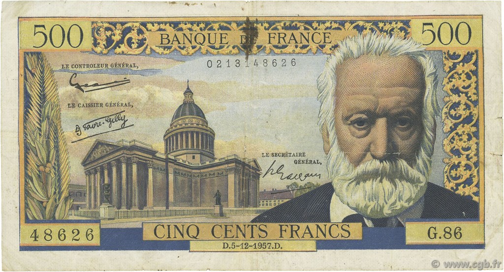 500 Francs VICTOR HUGO FRANCIA  1957 F.35.07 BC