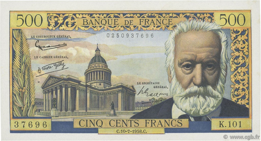 500 Francs VICTOR HUGO FRANCIA  1958 F.35.09 EBC+