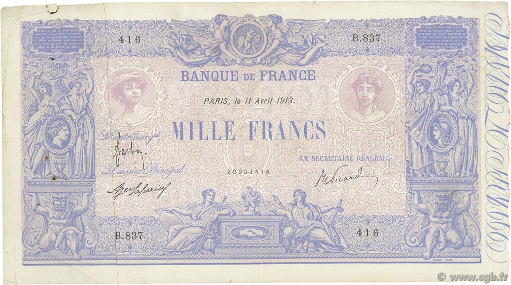 1000 Francs BLEU ET ROSE FRANCE  1913 F.36.27 F