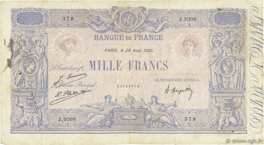 1000 Francs BLEU ET ROSE FRANCIA  1925 F.36.41 q.MB