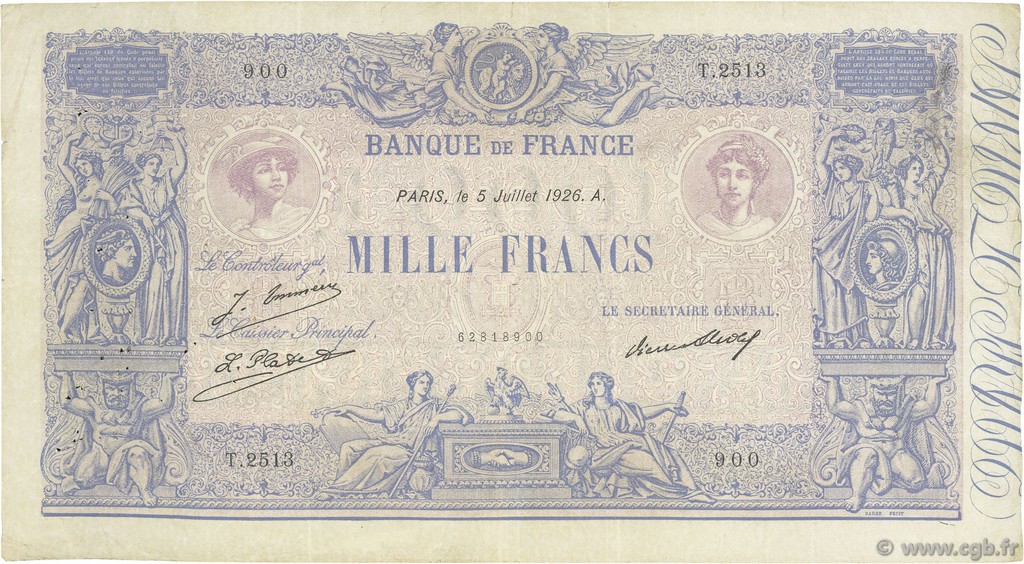 1000 Francs BLEU ET ROSE FRANCE  1926 F.36.43 F