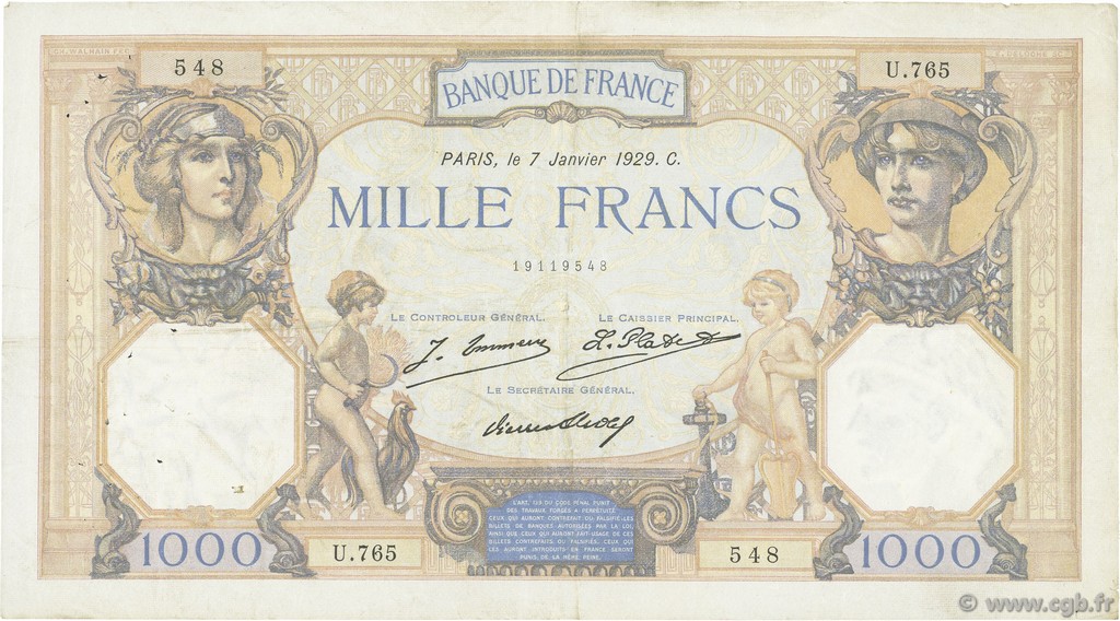 1000 Francs CÉRÈS ET MERCURE FRANCIA  1929 F.37.03 BB