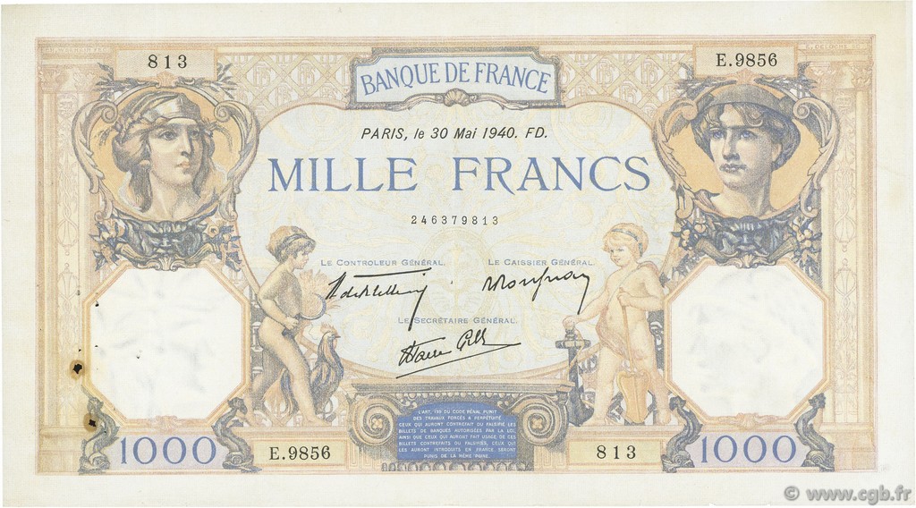 1000 Francs CÉRÈS ET MERCURE type modifié FRANCIA  1940 F.38.48 BB