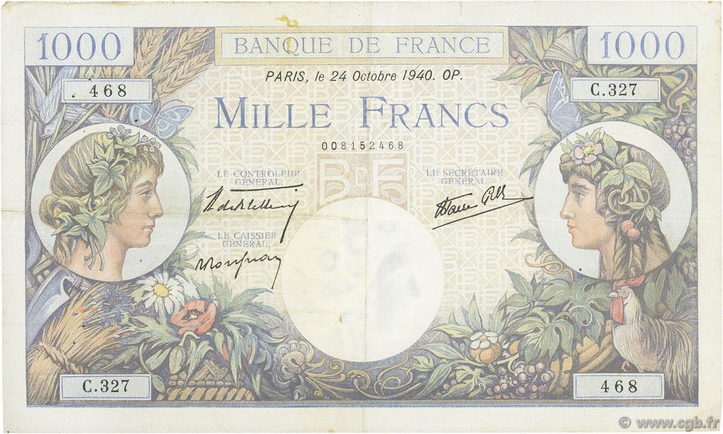 1000 Francs COMMERCE ET INDUSTRIE FRANCE  1940 F.39.01 VF-