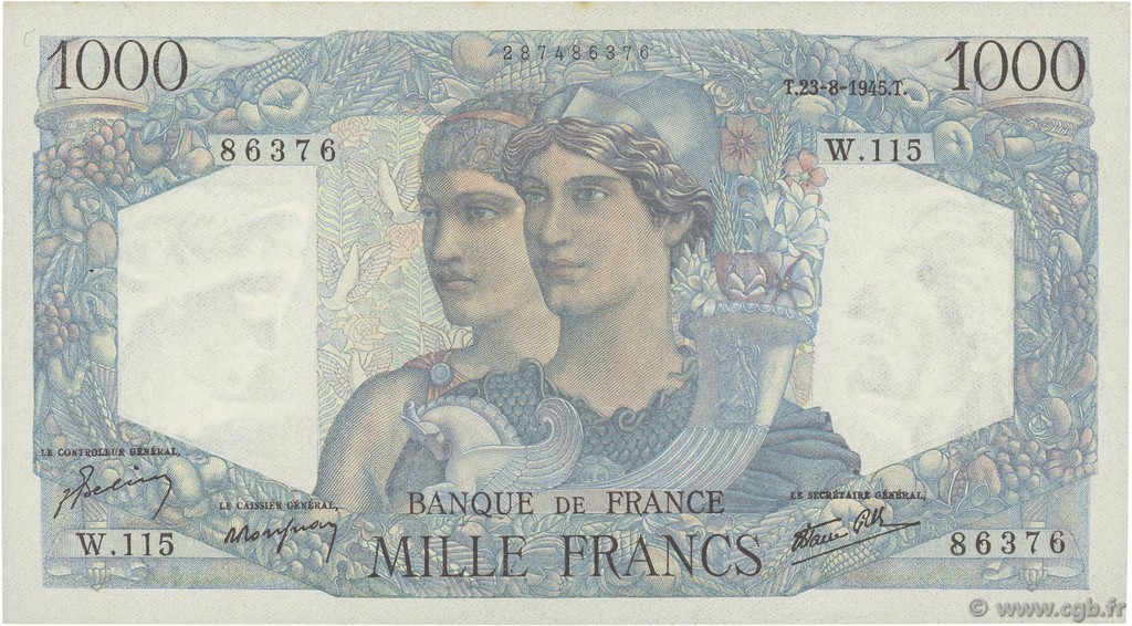 1000 Francs MINERVE ET HERCULE FRANCIA  1945 F.41.07 SPL