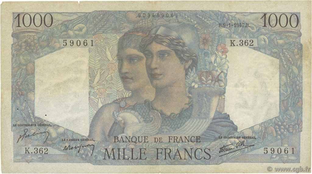 1000 Francs MINERVE ET HERCULE FRANCE  1947 F.41.18 F