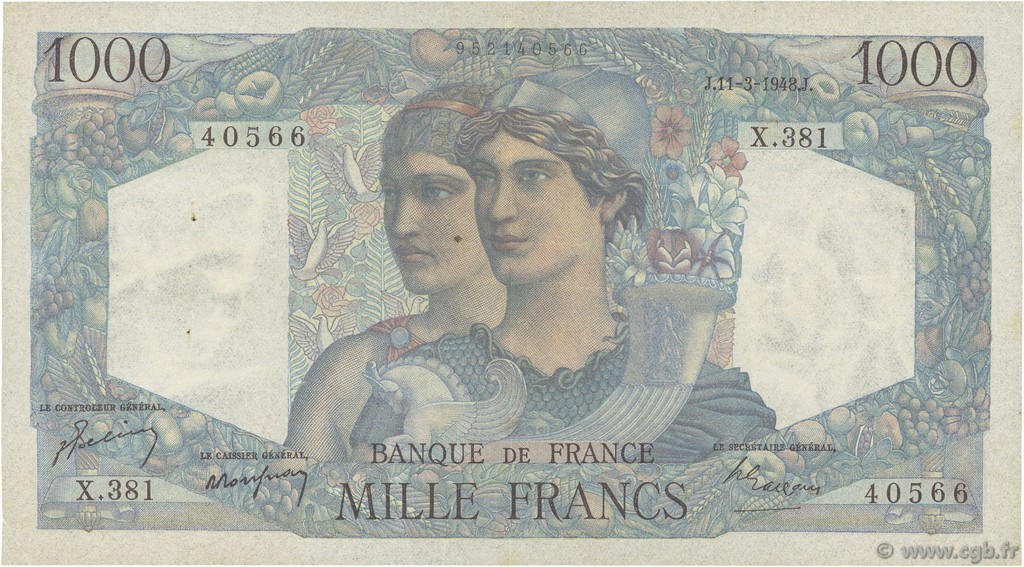 1000 Francs MINERVE ET HERCULE FRANCIA  1948 F.41.19 MBC+