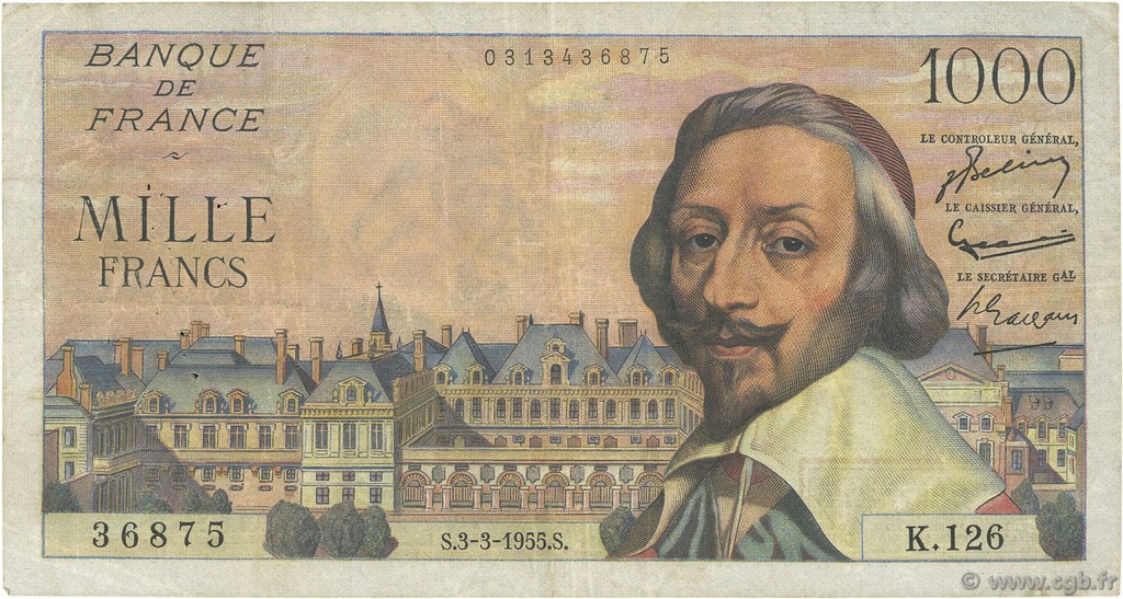 1000 Francs RICHELIEU FRANKREICH  1955 F.42.11 S