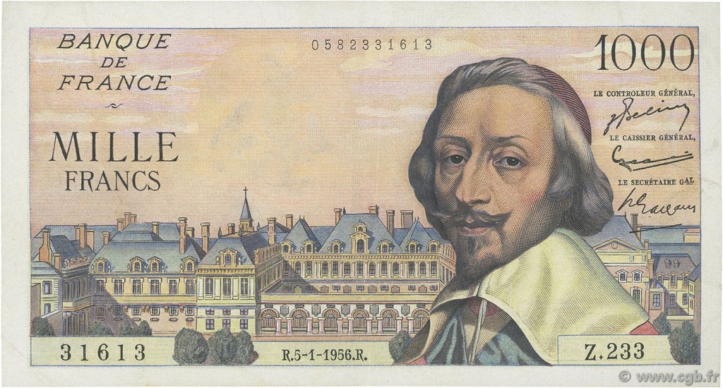 1000 Francs RICHELIEU FRANCIA  1956 F.42.18 EBC
