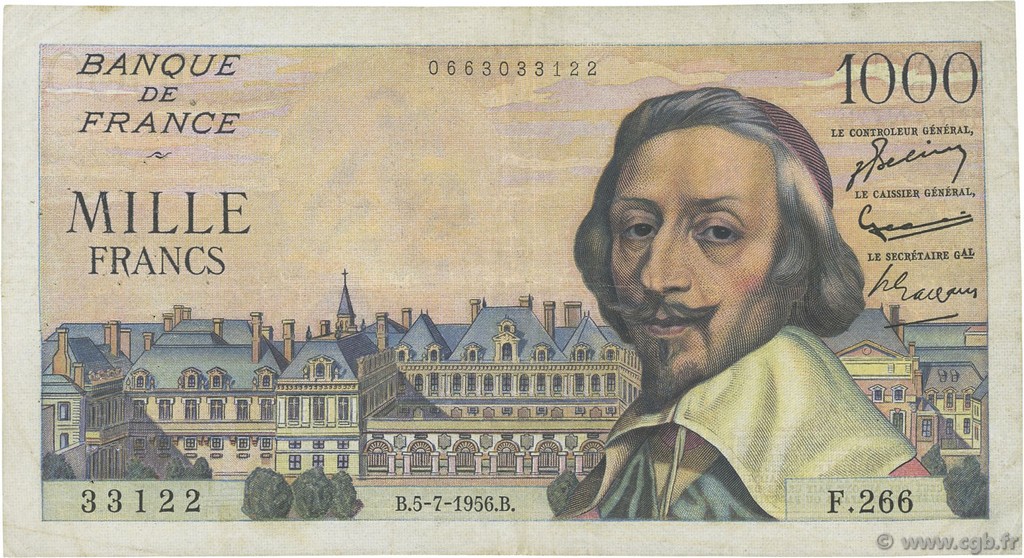 1000 Francs RICHELIEU FRANCE  1956 F.42.21 F+