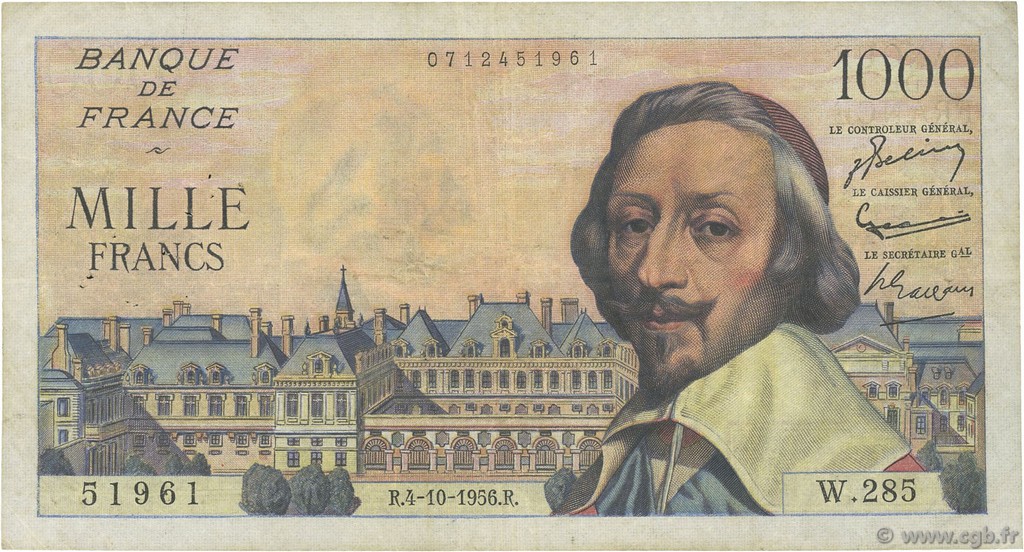 1000 Francs RICHELIEU FRANCE  1956 F.42.22 F
