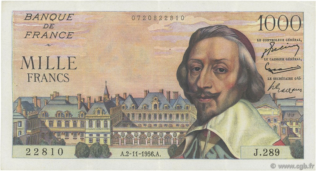 1000 Francs RICHELIEU FRANKREICH  1956 F.42.23 fVZ