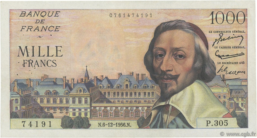 1000 Francs RICHELIEU FRANCIA  1956 F.42.24 BB
