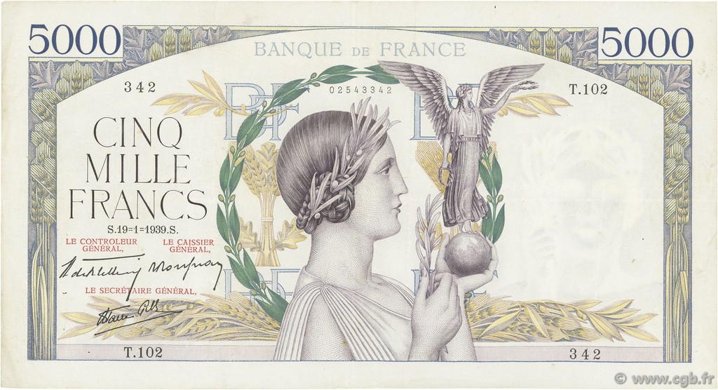 5000 Francs VICTOIRE Impression à plat FRANCIA  1939 F.46.02 MBC
